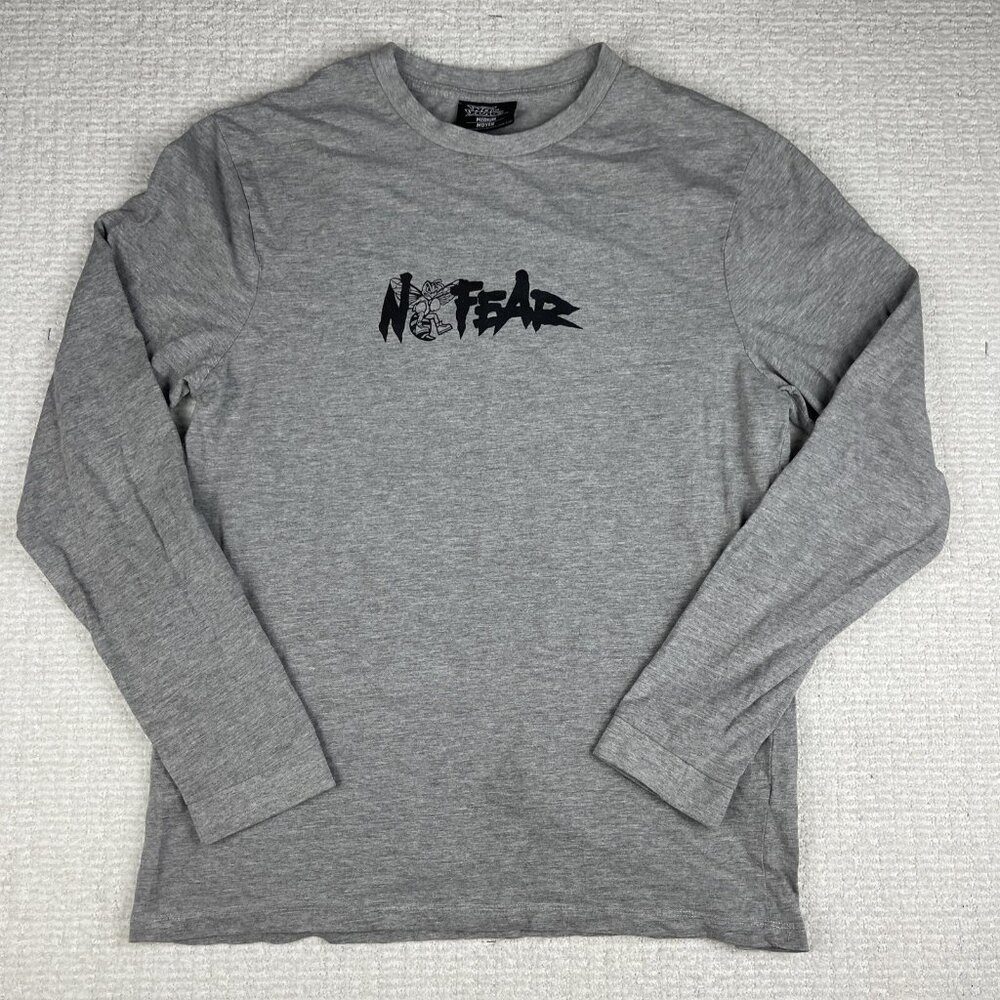 VTG Y2K No Fear Long Sleeve T Shirt Grey Men's M Skater Boxing Bee Double sided